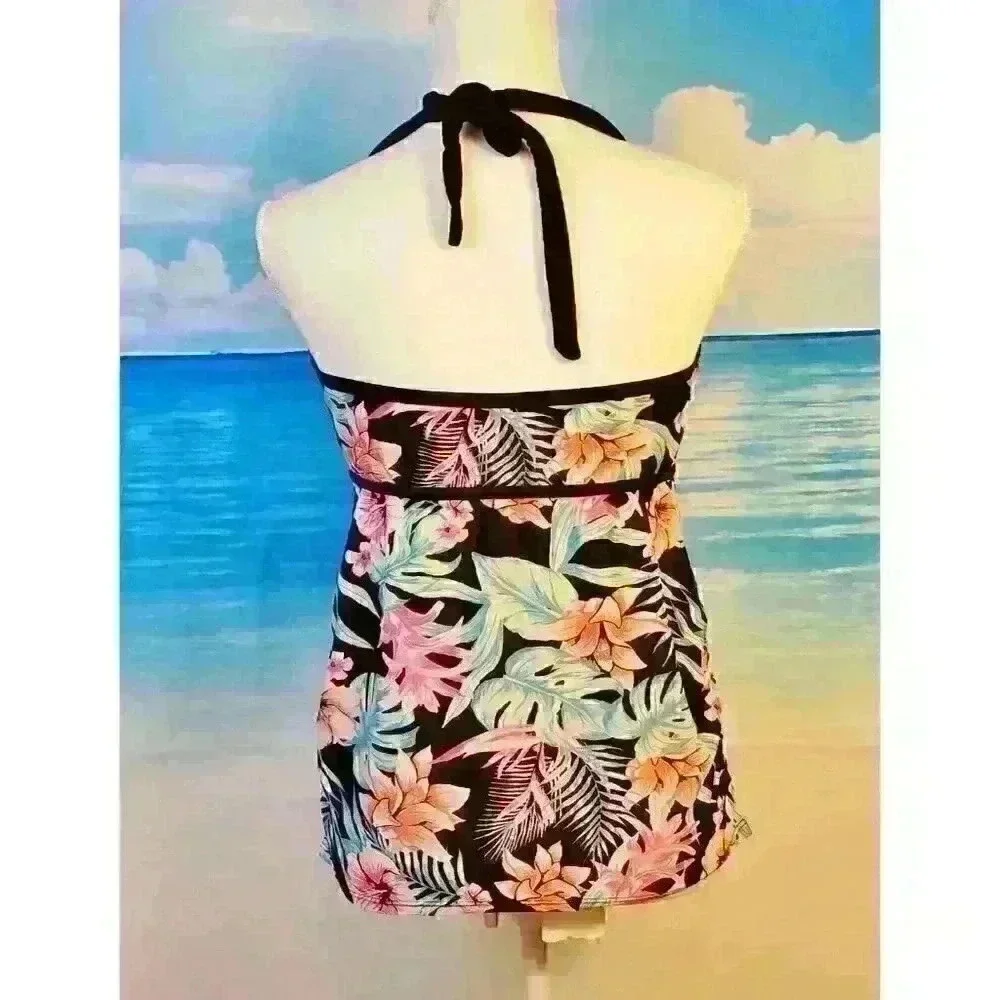 BEACH BUMP Floral MATERNITY Swim TANKINI TOP Bathing Suit HALTER Tie size Lg